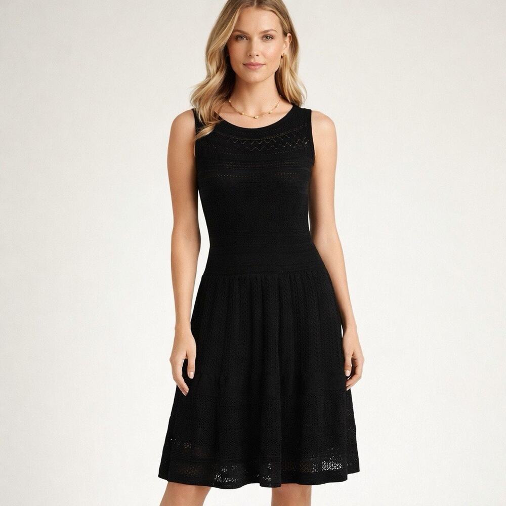 Ralph Lauren Black Pointelle Knit Dress Sleeveless Fit & Flare Women’s M Party